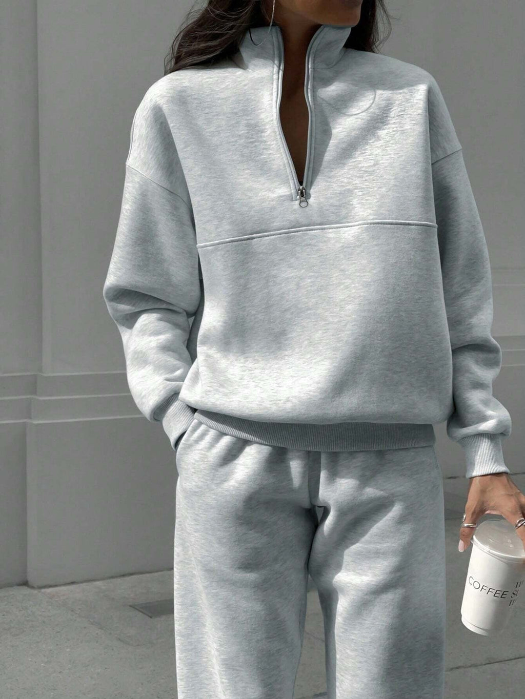 Matching gray half zip pullover and joggers sweat set - view 3