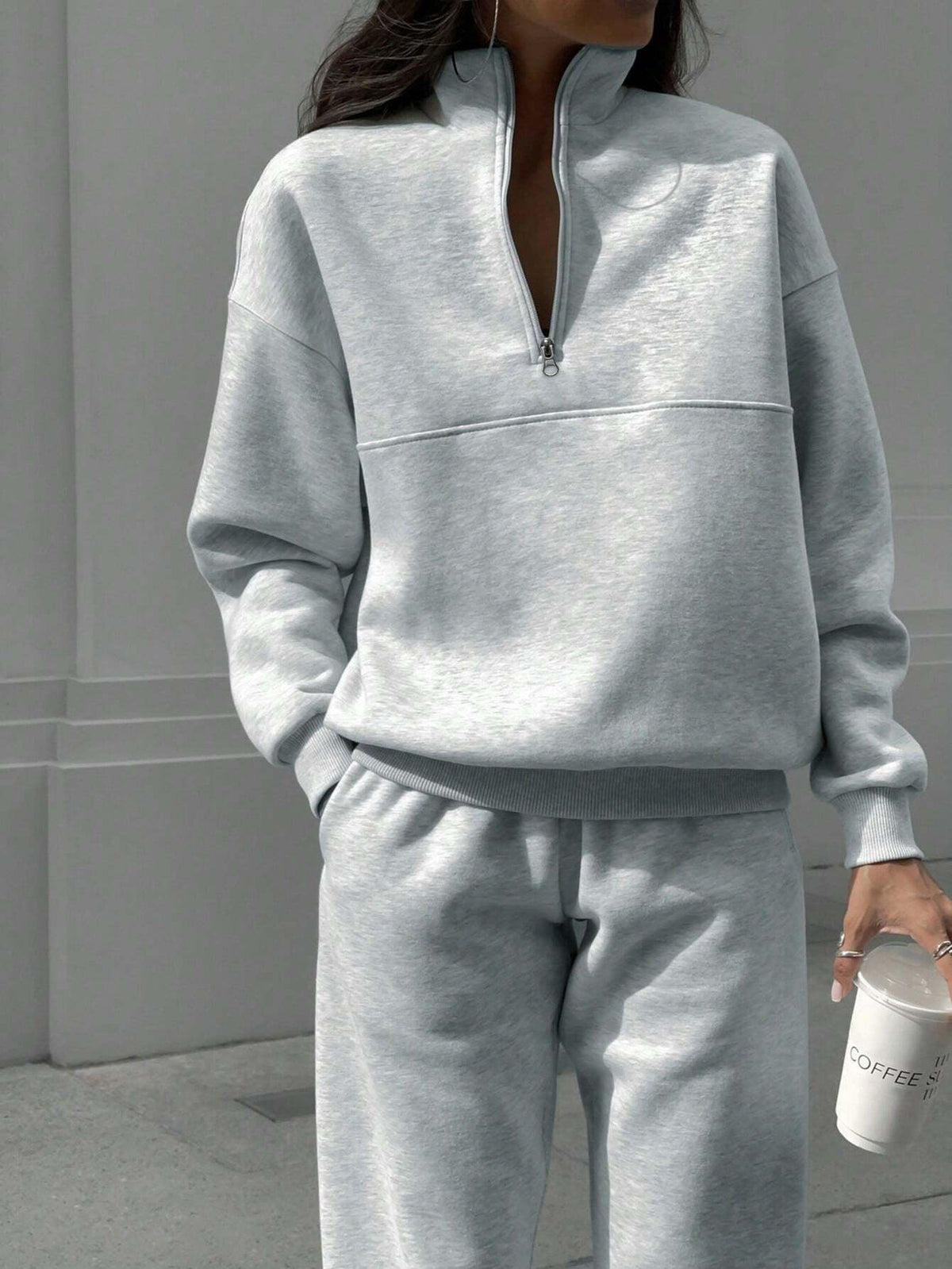 Matching gray half zip pullover and joggers sweat set - view 3