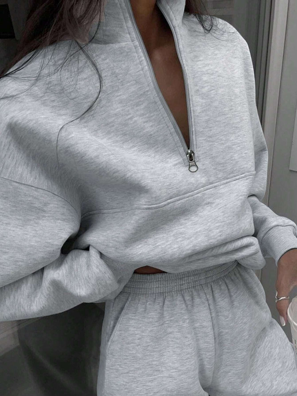 Matching gray half zip pullover and joggers sweat set - view 4