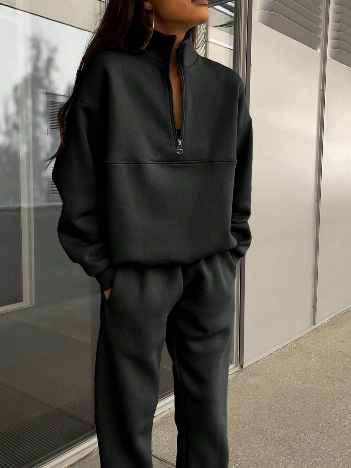 Matching gray half zip pullover and joggers sweat set - view 7