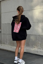 Oversized hooded zip sweatshirt with red lip graphic on the back - view 6
