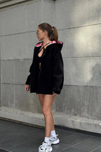 Oversized hooded zip sweatshirt with red lip graphic on the back - view 8