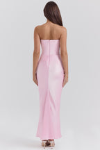 Strapless corset maxi evening dress with draped satin skirt - view 21