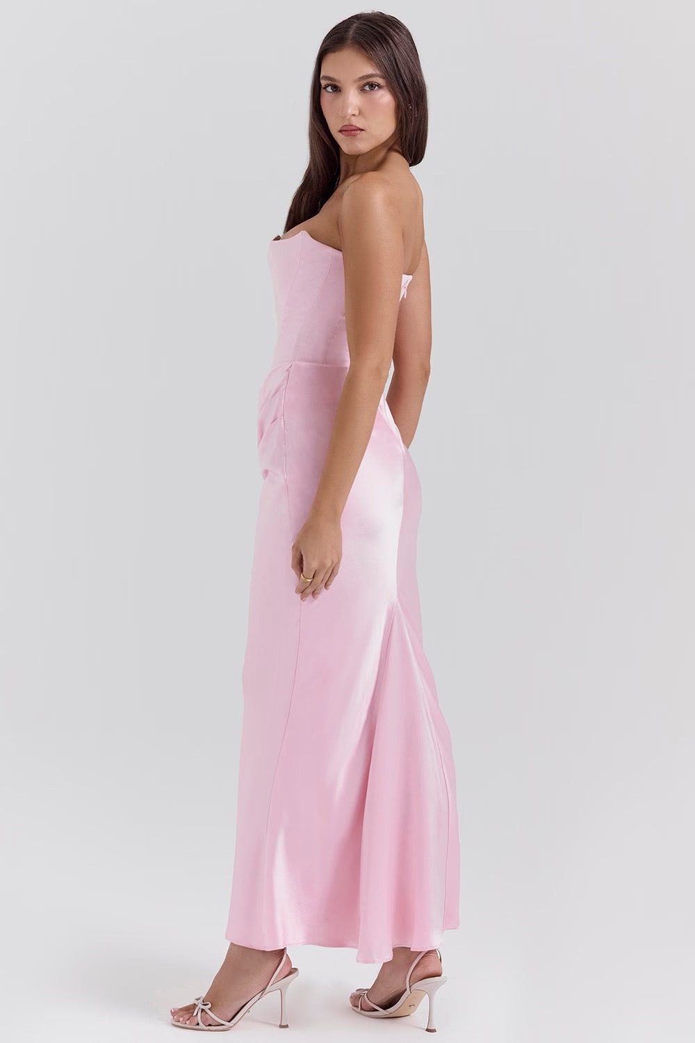 Strapless corset maxi evening dress with draped satin skirt - view 22