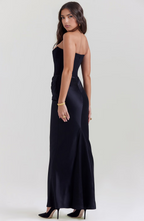 Strapless corset maxi evening dress with draped satin skirt - view 23