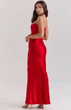 Strapless corset maxi evening dress with draped satin skirt - view 28