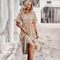 Women’s Floral Midi Dress – V-Neck Ruffle Sleeve Summer A-Line Casual Dress oaklynwear