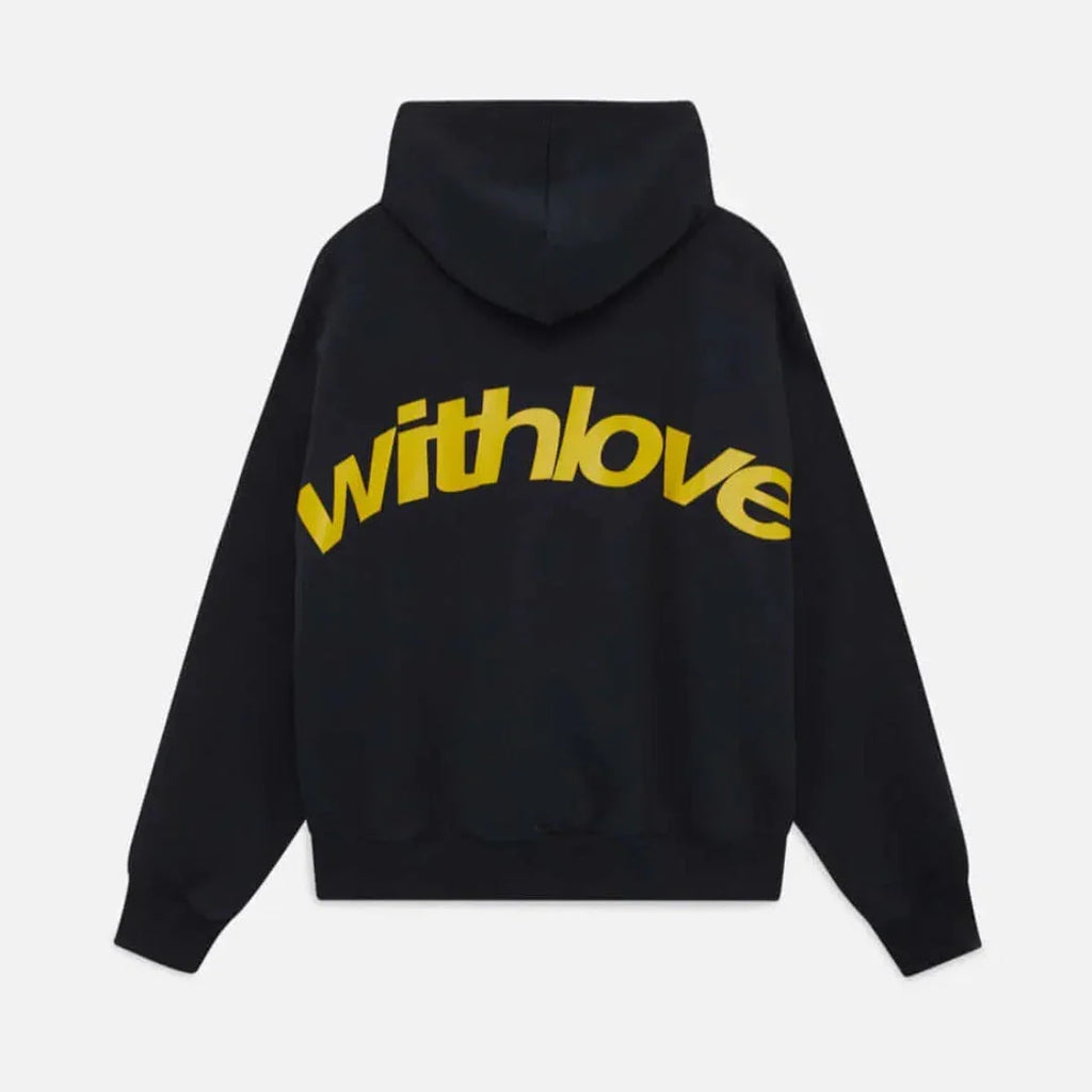 Oversized graphic fleece hoodie with yellow back print and kangaroo pocket - view 3