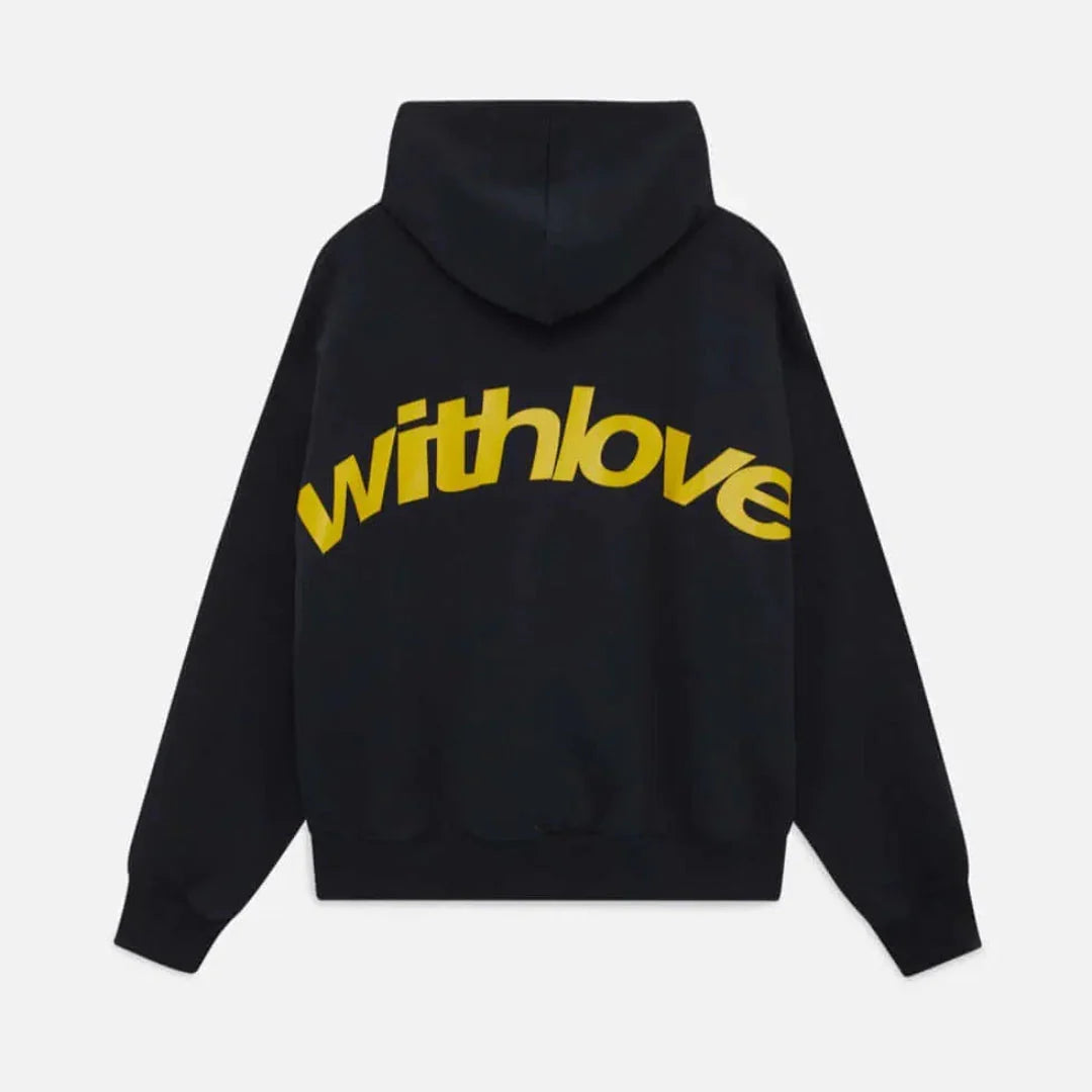Oversized graphic fleece hoodie with yellow back print and kangaroo pocket - view 3