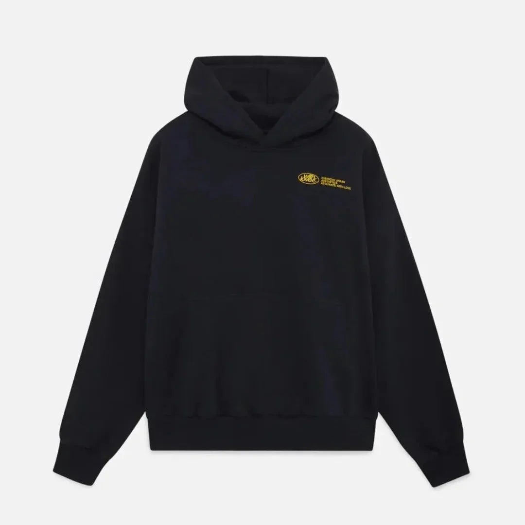 Oversized graphic fleece hoodie with yellow back print and kangaroo pocket - view 4