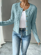 Leora cable knit crew neck cardigan with gold-tone buttons - view 13