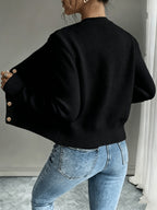 Leora cable knit crew neck cardigan with gold-tone buttons - view 2