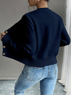 Leora cable knit crew neck cardigan with gold-tone buttons - view 26