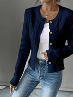 Leora cable knit crew neck cardigan with gold-tone buttons - view 28