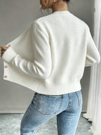 Leora cable knit crew neck cardigan with gold-tone buttons - view 32