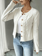 Leora cable knit crew neck cardigan with gold-tone buttons - view 33