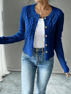 Leora cable knit crew neck cardigan with gold-tone buttons - view 37