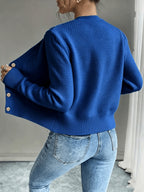 Leora cable knit crew neck cardigan with gold-tone buttons - view 38