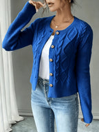 Leora cable knit crew neck cardigan with gold-tone buttons - view 39