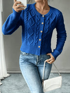 Leora cable knit crew neck cardigan with gold-tone buttons - view 41