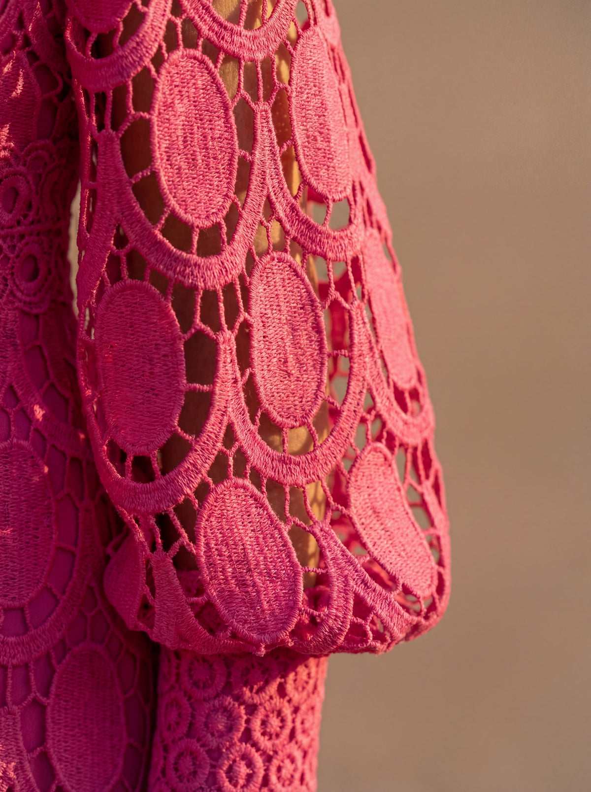 Long sleeve lace A-line midi dress with high neck and balloon sleeves - view 4