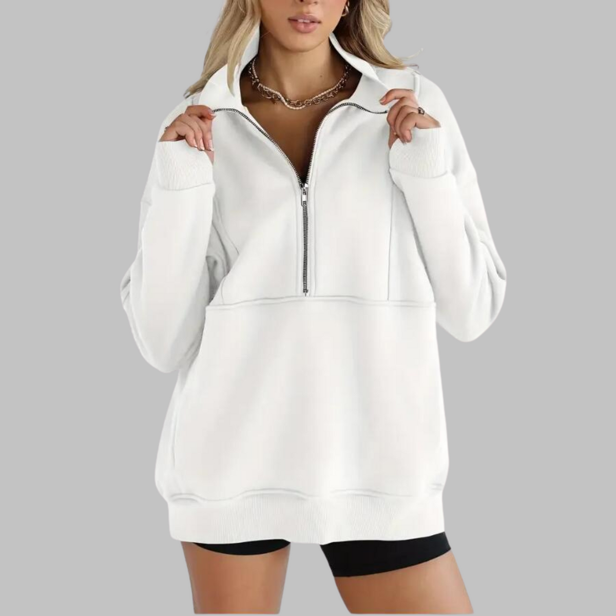 Women's oversized half zip fleece sweatshirt with stand collar and ribbed cuffs - view 13