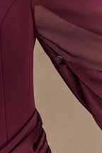 Burgundy evening maxi dress with sheer chiffon cape sleeves and draped waist, formal long sleeve dress - view 9