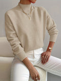 Women's mock neck sweater in soft brushed knit with dropped shoulders and ribbed cuffs - view 5