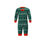 Matching family Christmas pajamas in green with white tree and snowflake print and red cuffs - view 12