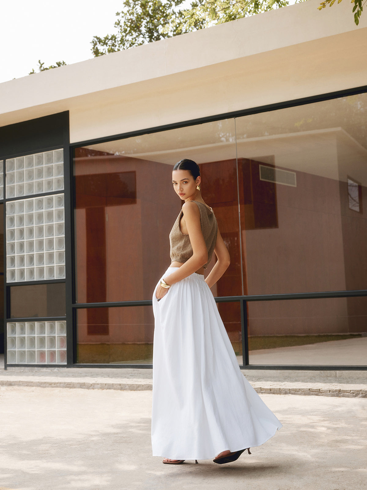 Celeste | Pleated Maxi Skirt with Pockets oaklynwear
