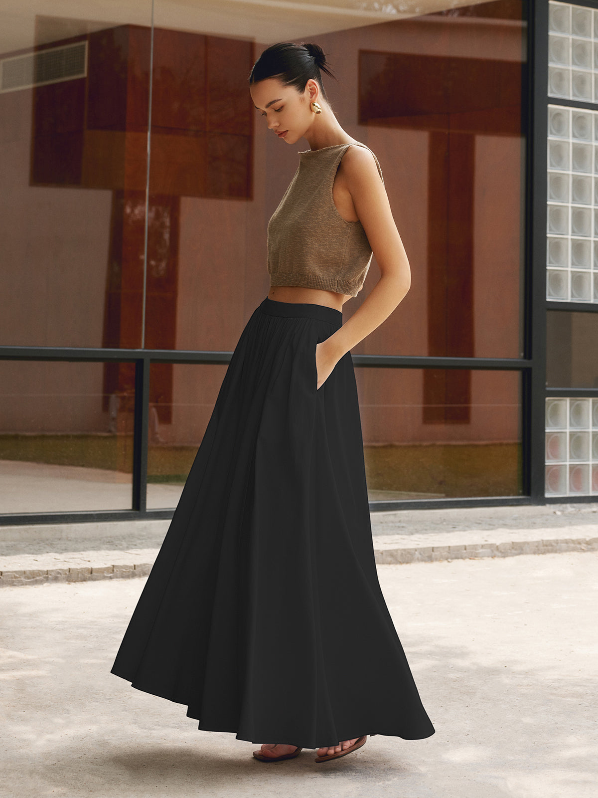 Celeste | Pleated Maxi Skirt with Pockets oaklynwear