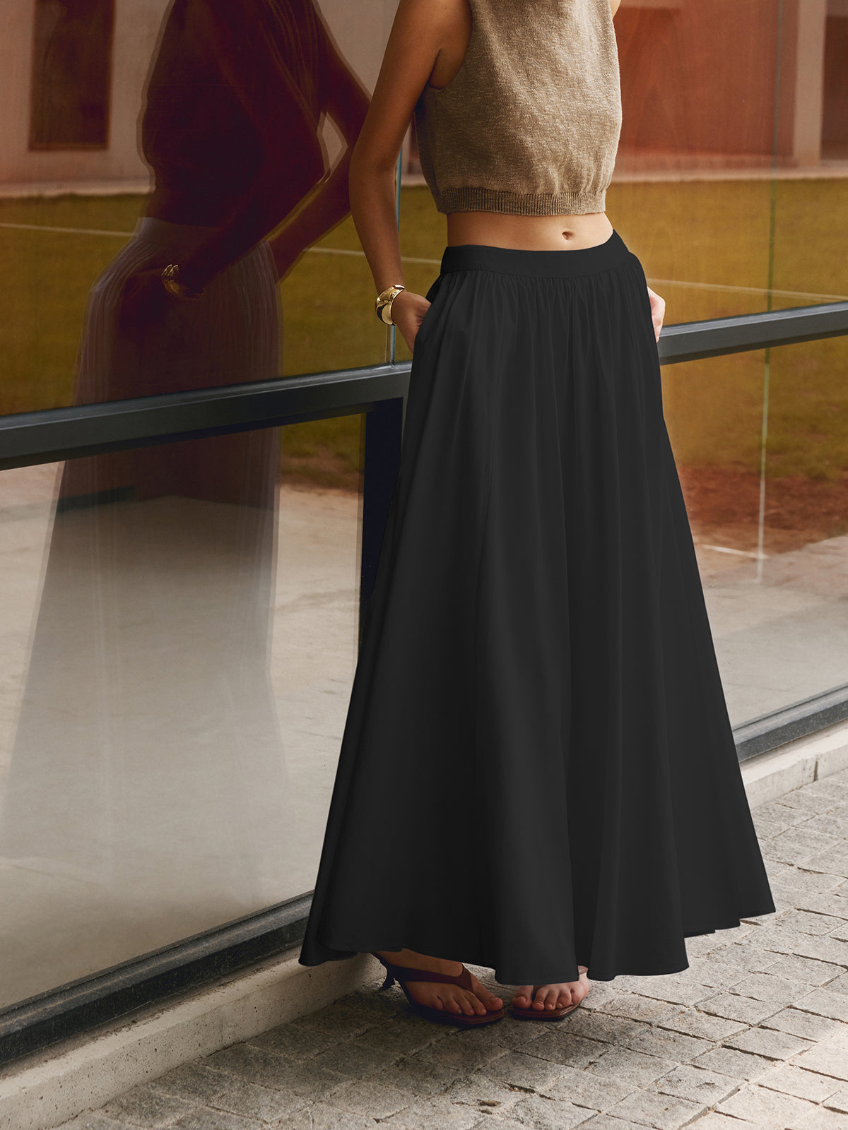 Celeste | Pleated Maxi Skirt with Pockets oaklynwear