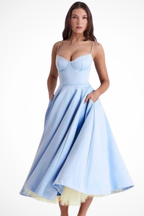 Sweetheart corset A-line midi dress with spaghetti straps - view 10