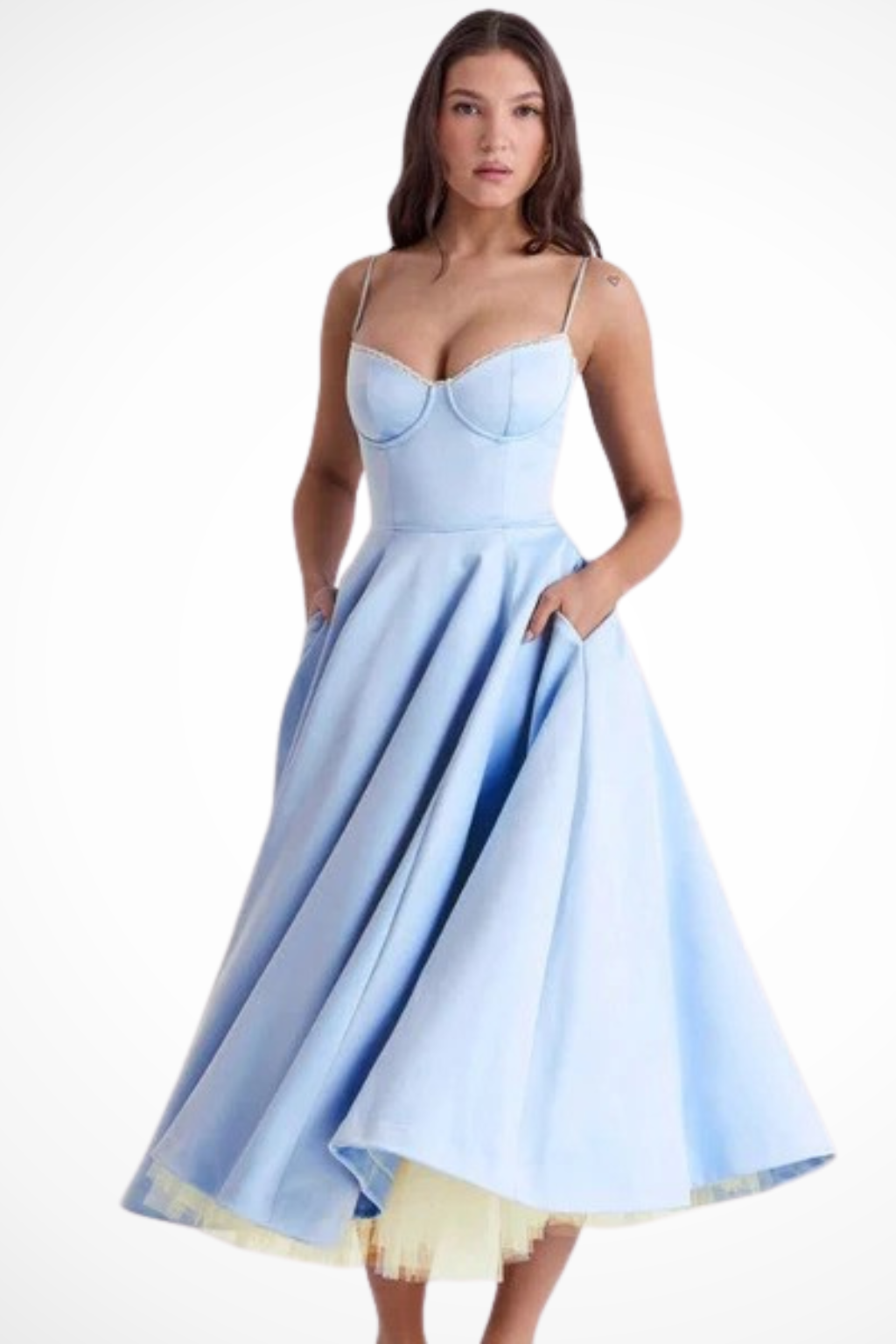 Sweetheart corset A-line midi dress with spaghetti straps - view 10
