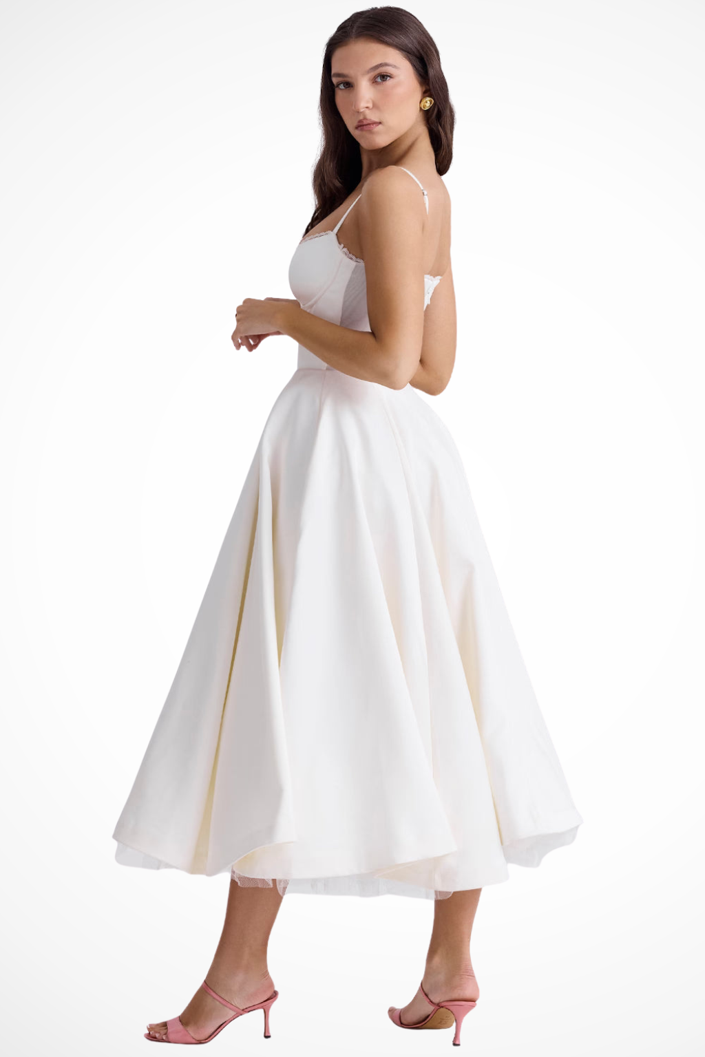 Sweetheart corset A-line midi dress with spaghetti straps - view 11