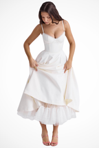 Sweetheart corset A-line midi dress with spaghetti straps - view 12