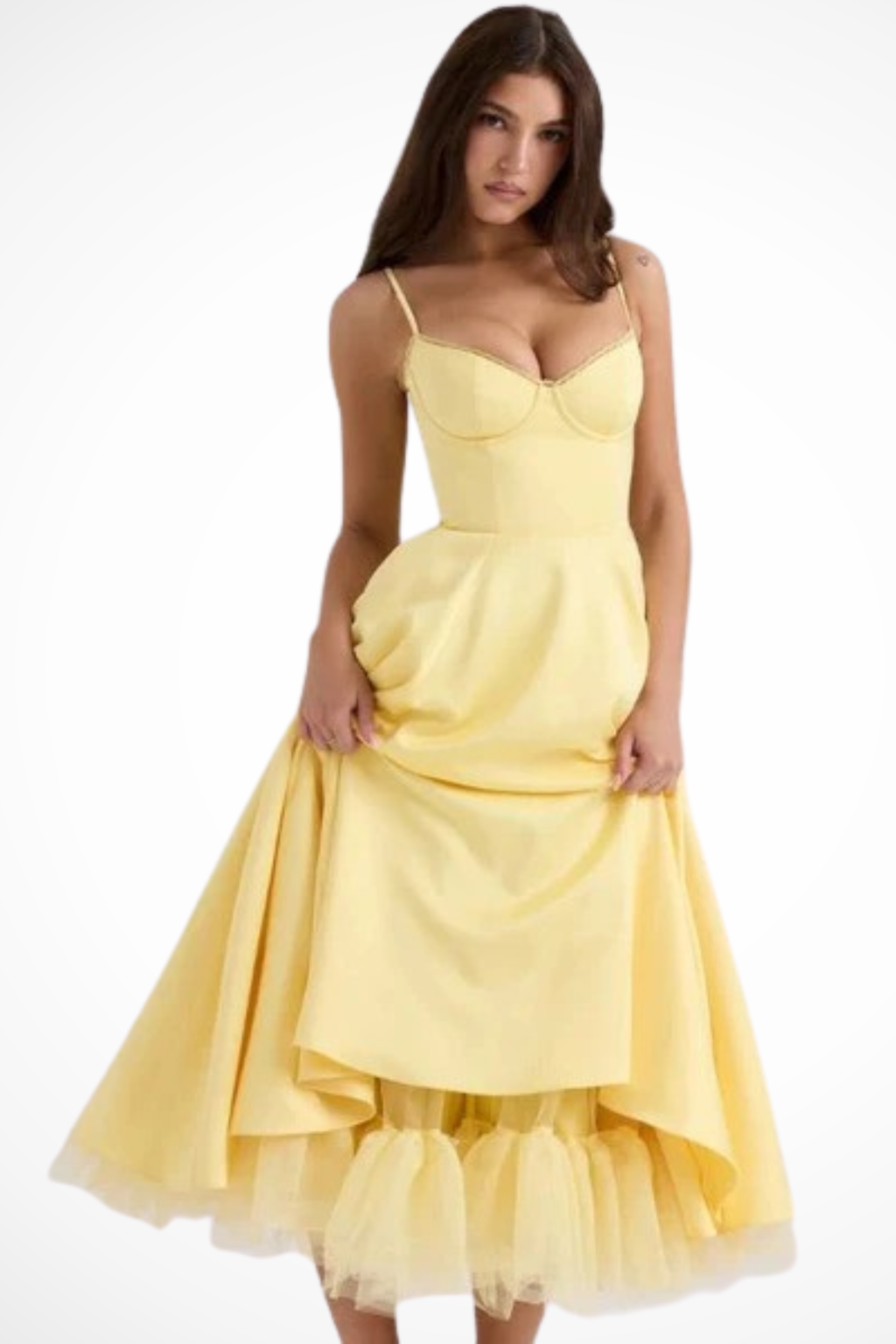 Sweetheart corset A-line midi dress with spaghetti straps - view 14