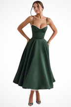 Sweetheart corset A-line midi dress with spaghetti straps - view 18