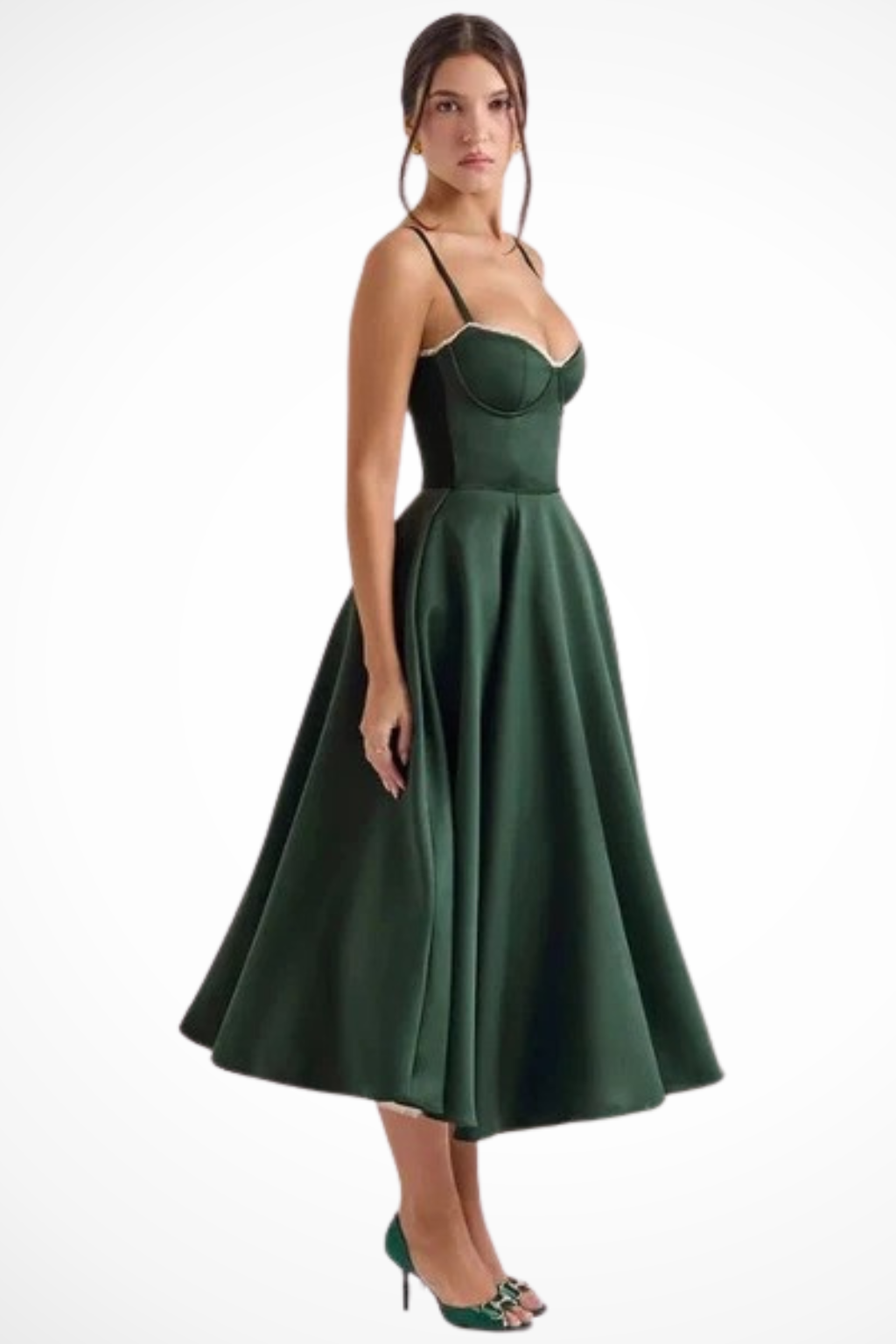 Sweetheart corset A-line midi dress with spaghetti straps - view 19