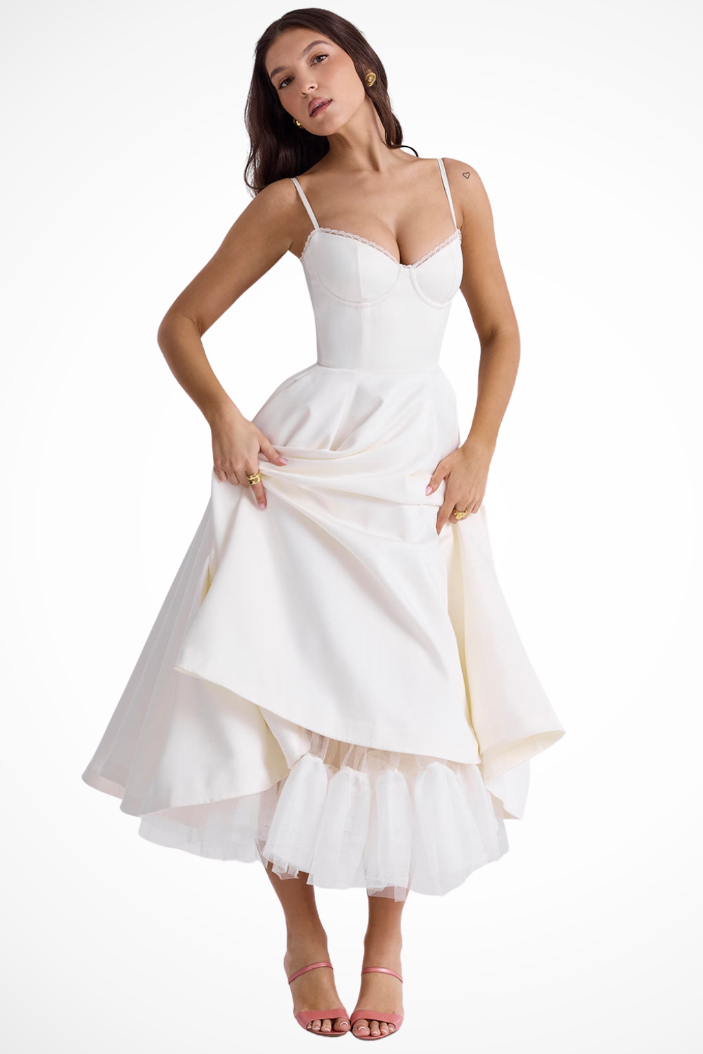 Sweetheart corset A-line midi dress with spaghetti straps - view 2