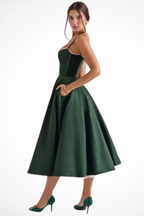 Sweetheart corset A-line midi dress with spaghetti straps - view 20