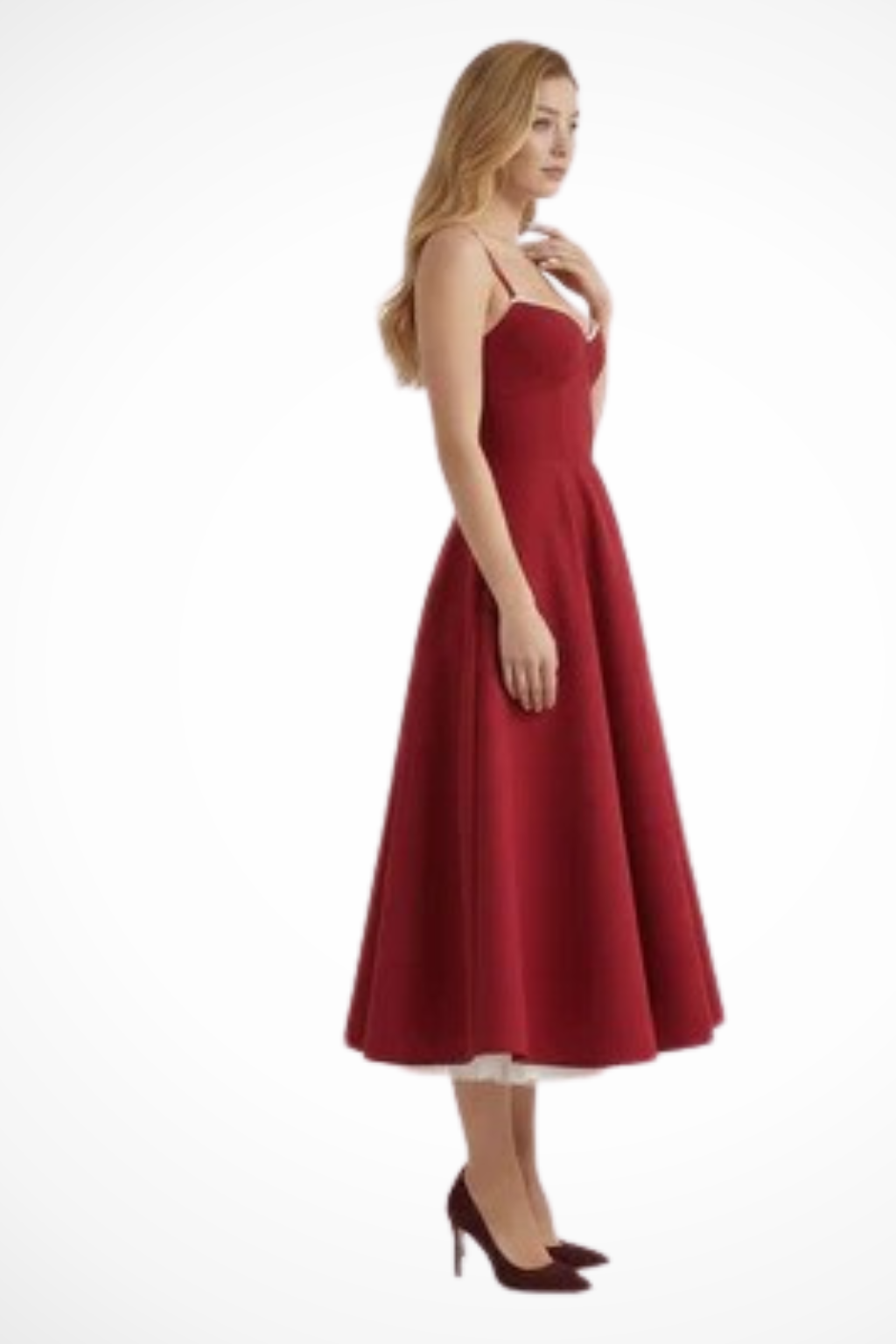 Sweetheart corset A-line midi dress with spaghetti straps - view 5