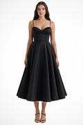 Sweetheart corset A-line midi dress with spaghetti straps - view 6