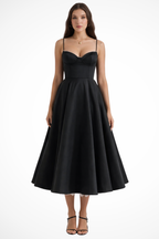Sweetheart corset A-line midi dress with spaghetti straps - view 6
