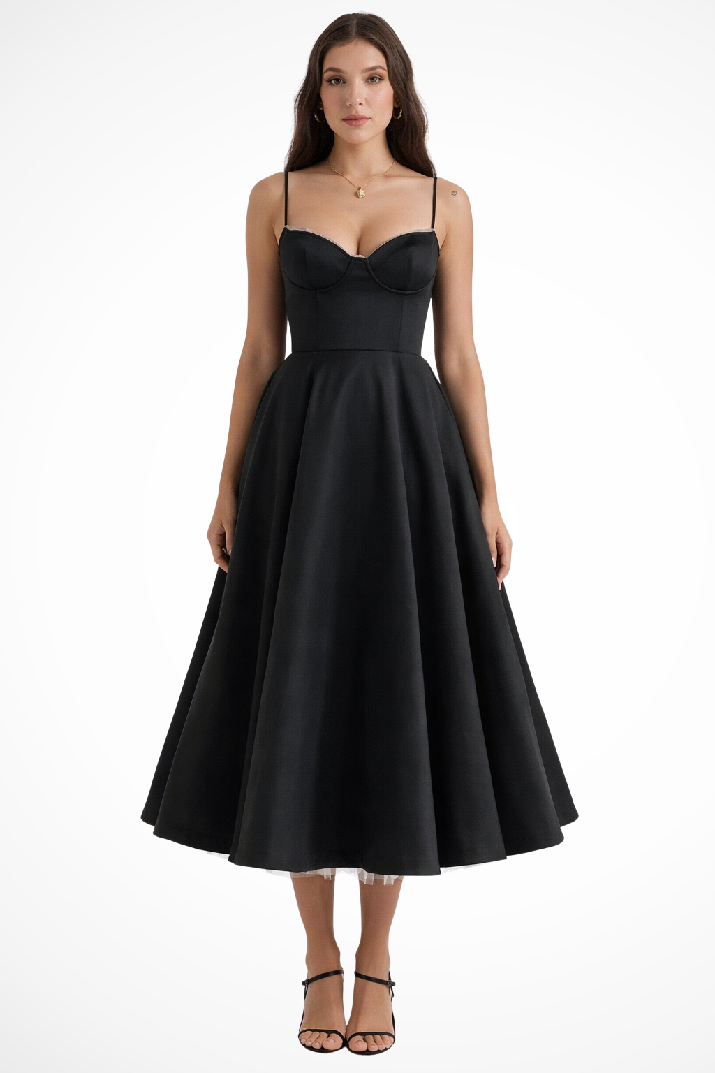 Sweetheart corset A-line midi dress with spaghetti straps - view 6