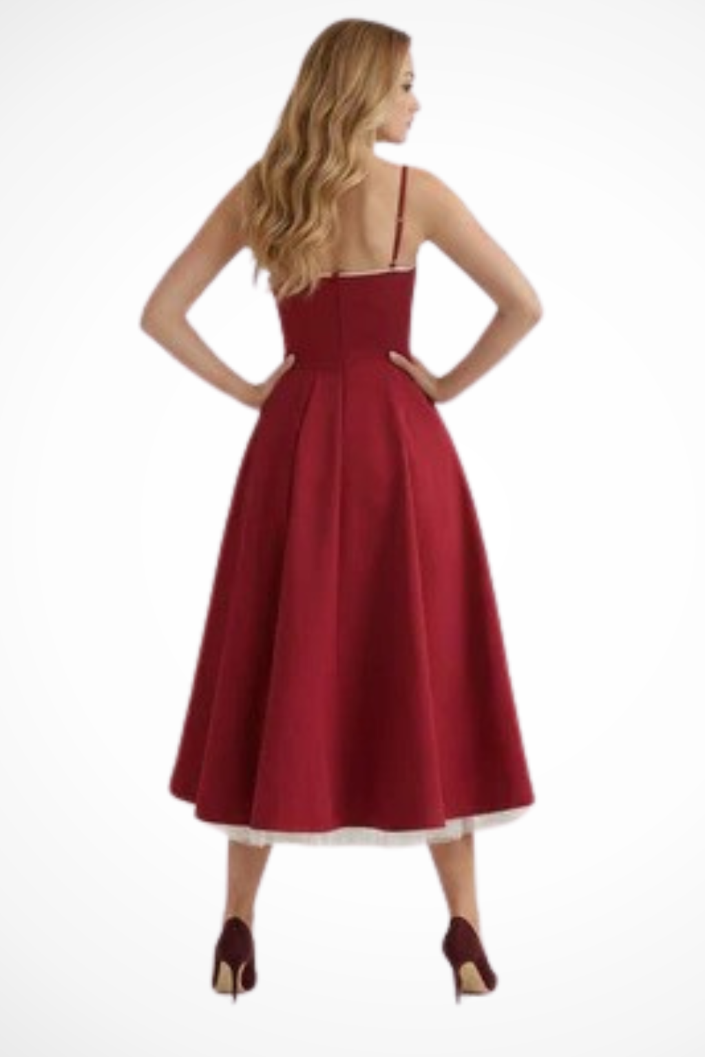 Sweetheart corset A-line midi dress with spaghetti straps - view 7