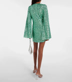 Long sleeve sequin mini dress with plunging V-neck, gold-tone ring and bell sleeves - view 5