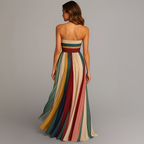 Strapless multicolor striped pleated maxi dress - view 4