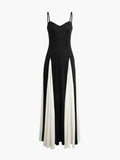 Black formal evening maxi dress with ivory godet panels and sweetheart neckline - view 2
