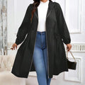 Longline hooded coat for women with zip front and cinched waist